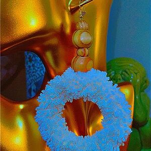 Handmade Teddy Bear Hoop Earrings with Wooden Beads